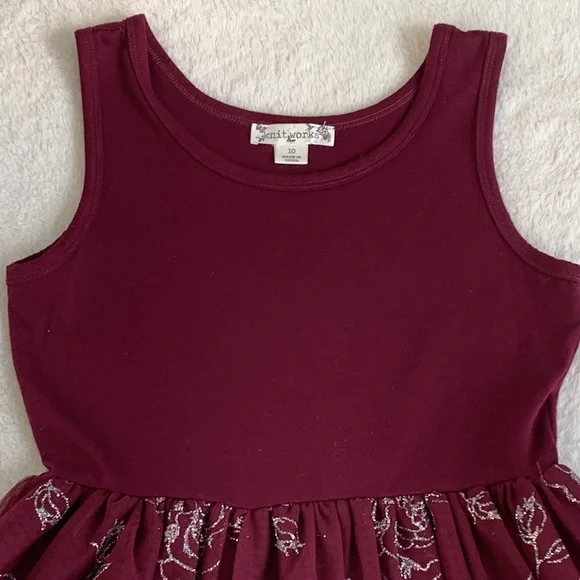 Knitworks Burgundy Glitter Roses Tank Dress 10 EUC - Picture 2 of 10